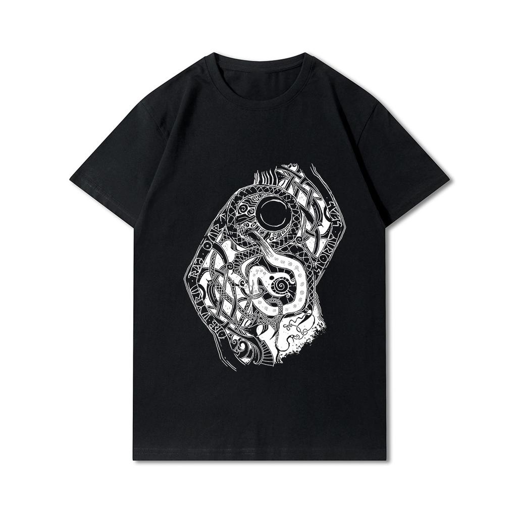 100% Cotton Summer Men T Shirts Viking Vintage Skull Beard with Headphone Printed Casual Top Tees
