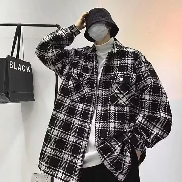 Men's 2024 Plaid Shirt Jacket – Spring & Autumn Korean Trendy Workwear Baseball Style