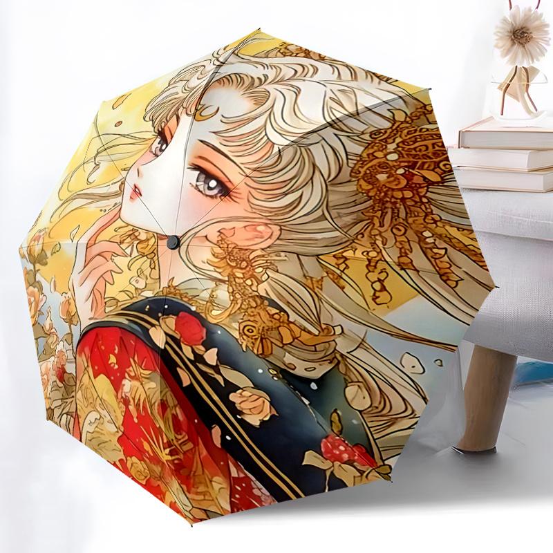 1pc Floral Fantasy Elegant Automatic Folding Umbrella with 8-Bone Iron Frame - Perfect for Festivals, Travel, Daily Use, and Gifts!R072