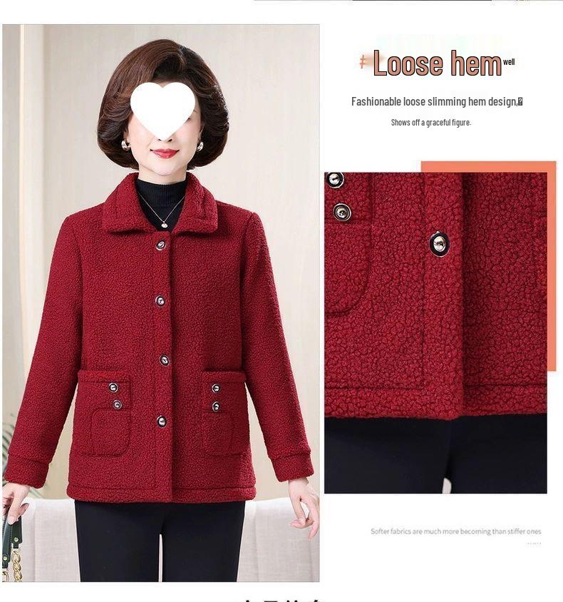 Mom's Plus Size Fleece-Lined Cotton Coat – Thick, Particle Fleece Jacket for Autumn/Winter, Stylish & Loose Fit for Middle-Aged Women