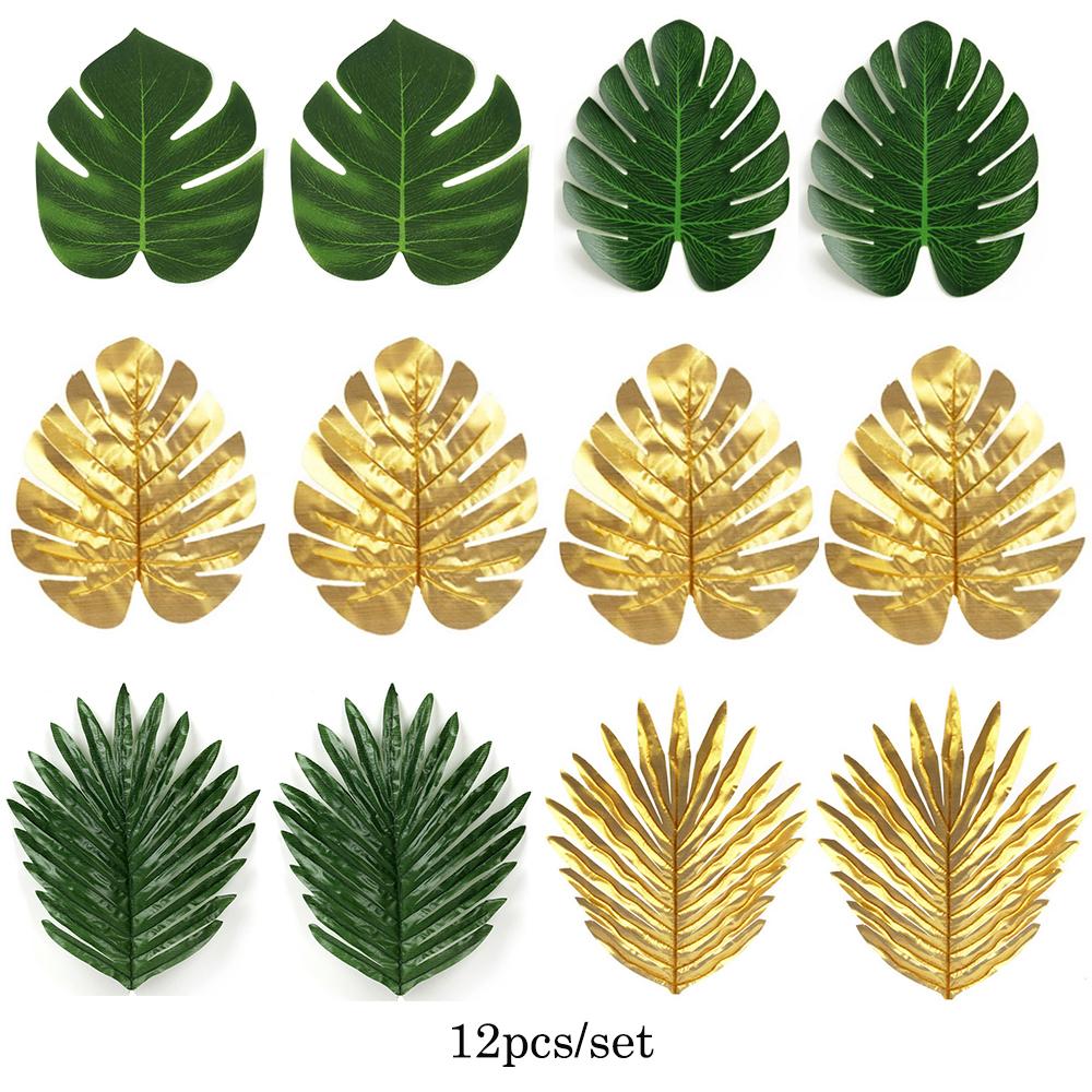 Artificial Tropical Palm Leaves Safari Jungle Decorations Hawaiian Luau Party Leaf Home Table Decor Wedding Birthday Fake Plants