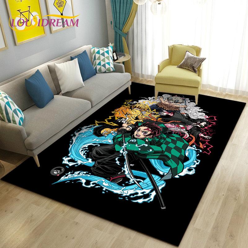 3D Demon Slayer Cartoon Area Rug Large,Carpet Rug for Living Room Bedroom Sofa Doormat Decoration,Kids Play Non-slip Floor Mat
