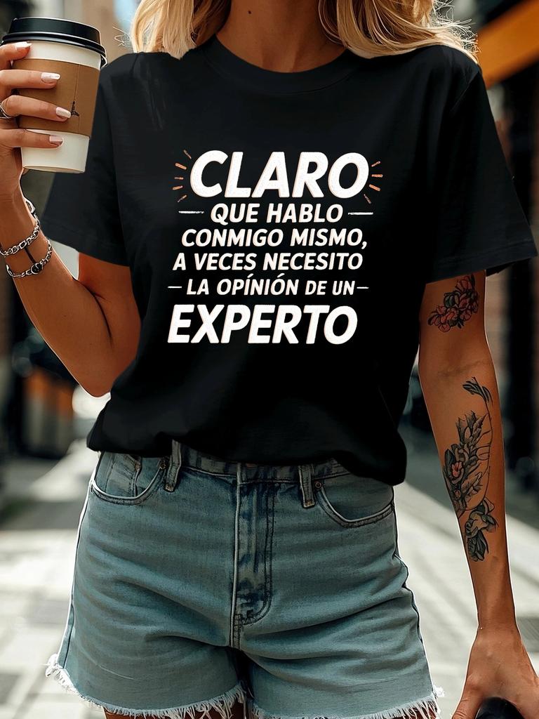 Aesthetics Claro Que Hablo Conmigo Mismo Spanish Letter Print Unisexs Tshirt Casual Daily Summer Short Sleeve Round Neck Tee