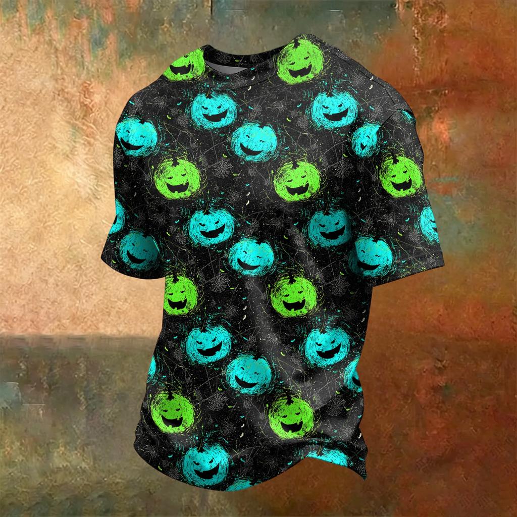 Men's Casual Short Sleeve Crew Neck T-Shirt Halloween Themed Graphic Print Lightweight Comfortable Fit Top