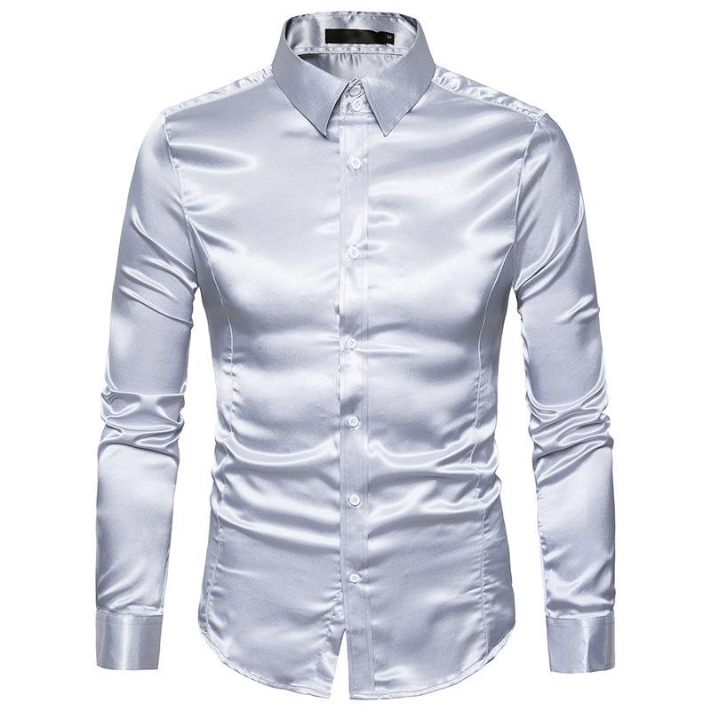 Men's European-Size Shiny Long Sleeve Turn-Down Collar Casual Fashion Shirt - Autumn 17 Collection
