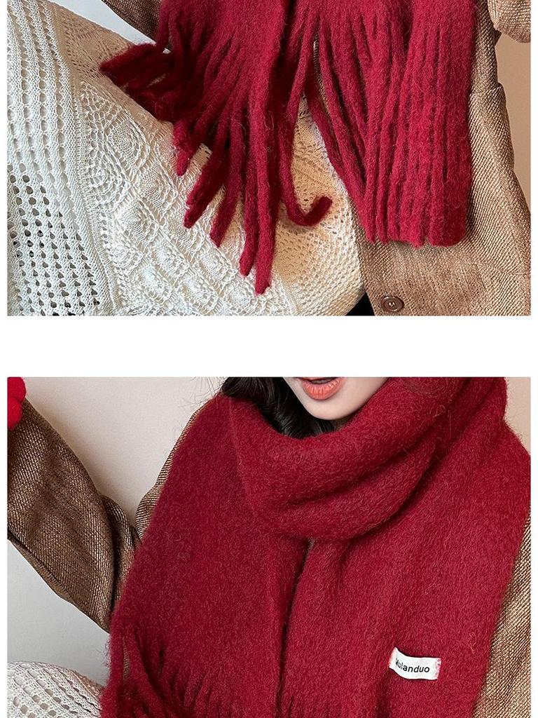 Ancola Red Mohair Wool-Blend Scarf: Women's High-End Korean Style Winter Shawl