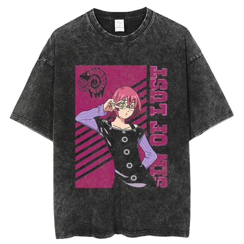 Seven Deadly Sins Graphic Unisex Men Women Acid Washed Oversized T-shirt Streetwear Harajuku Cotton High Quality Female Male Clothing