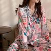 American Retro Pink Spotted Leopard Print Women Pajamas Idyllic Style Fashion Chic Homewear Spring Long Sleeve