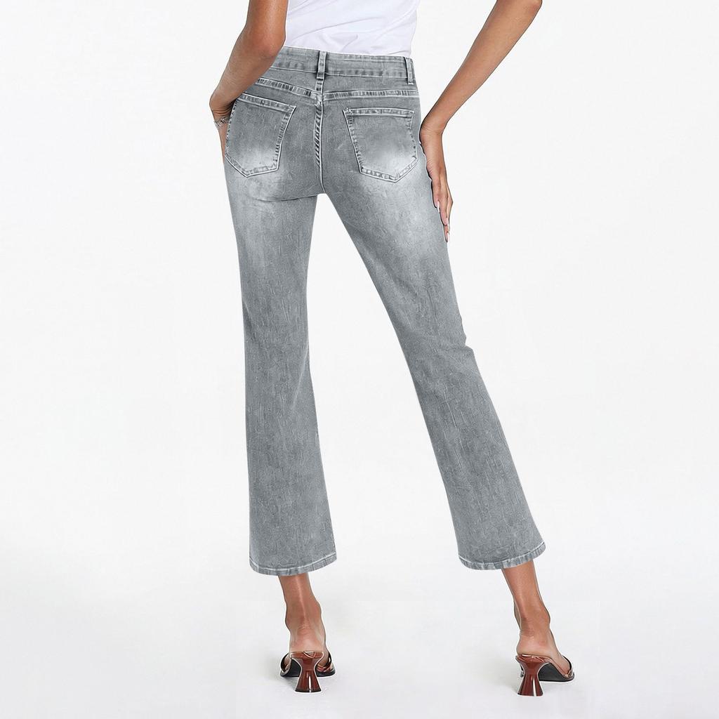 Women's Wide Leg Jeans Low Straight Stretch Jeans With Pockets