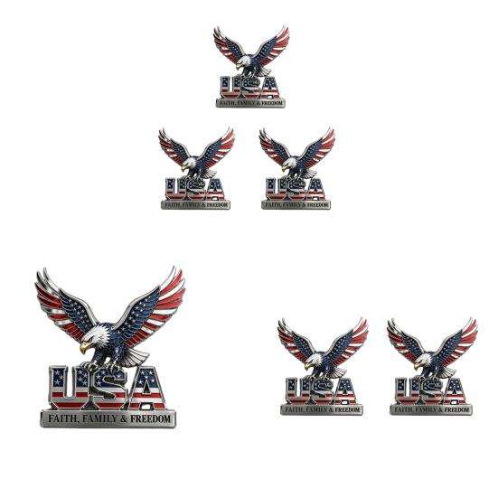 USA Faith, Family & Freedom Metal Emblem, Eagle & USA Letters Patriotic Edition 3D Metal Car Emblem, 250th Anniversary Red & Blue Flag Auto Decal for