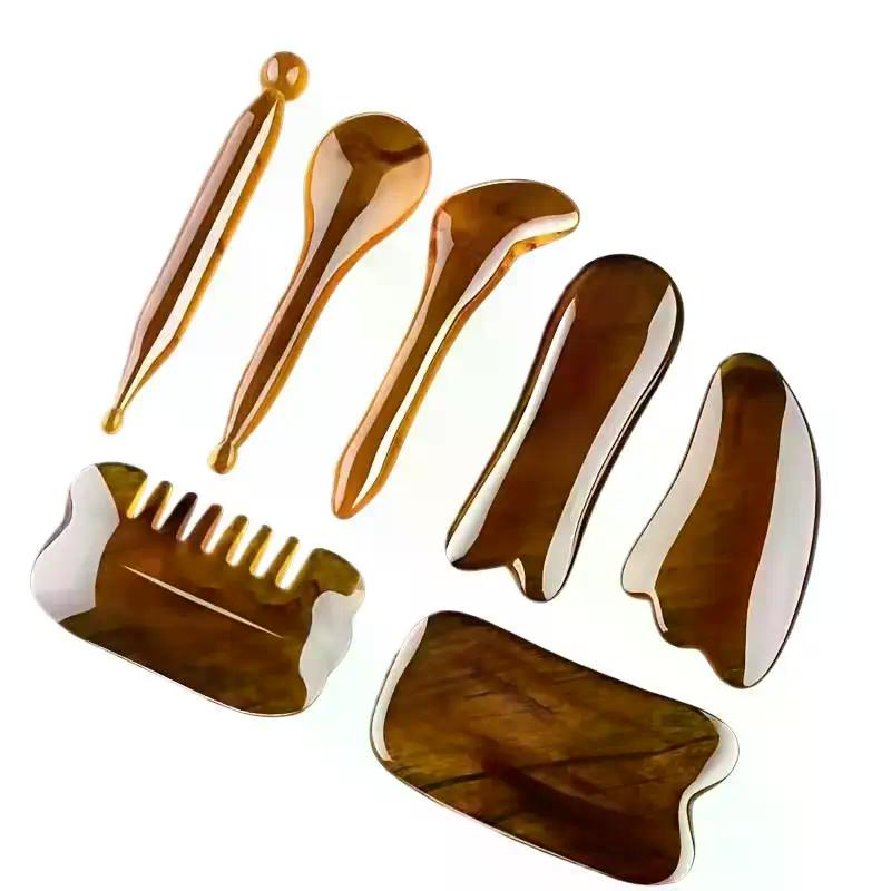 7pcs Amber Guasha Massage Tools Face Body Massage Beauty Tool Spa Skin Caring Neck Pain Relief Scraper Scraping Massage Board