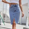 Women Casual Denim Pencil Skirt Cool Girl Midi Split HiP Skirt Plus Size