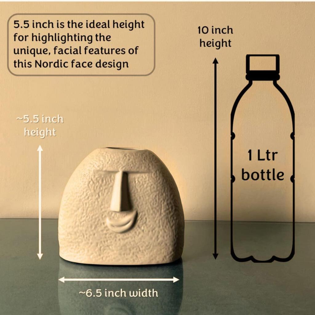 Ceramic Smiling Face Vase - Modern Decorative Sculpture for Home and Office Decor | Office or Living Room (Cheerful Face)