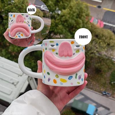 Cute and Quirky Ceramic Korean Style Mug Couple Water Cup Breakfast Coffee Cup Home Drinking Utensils Funny Big Mouth Home Decor