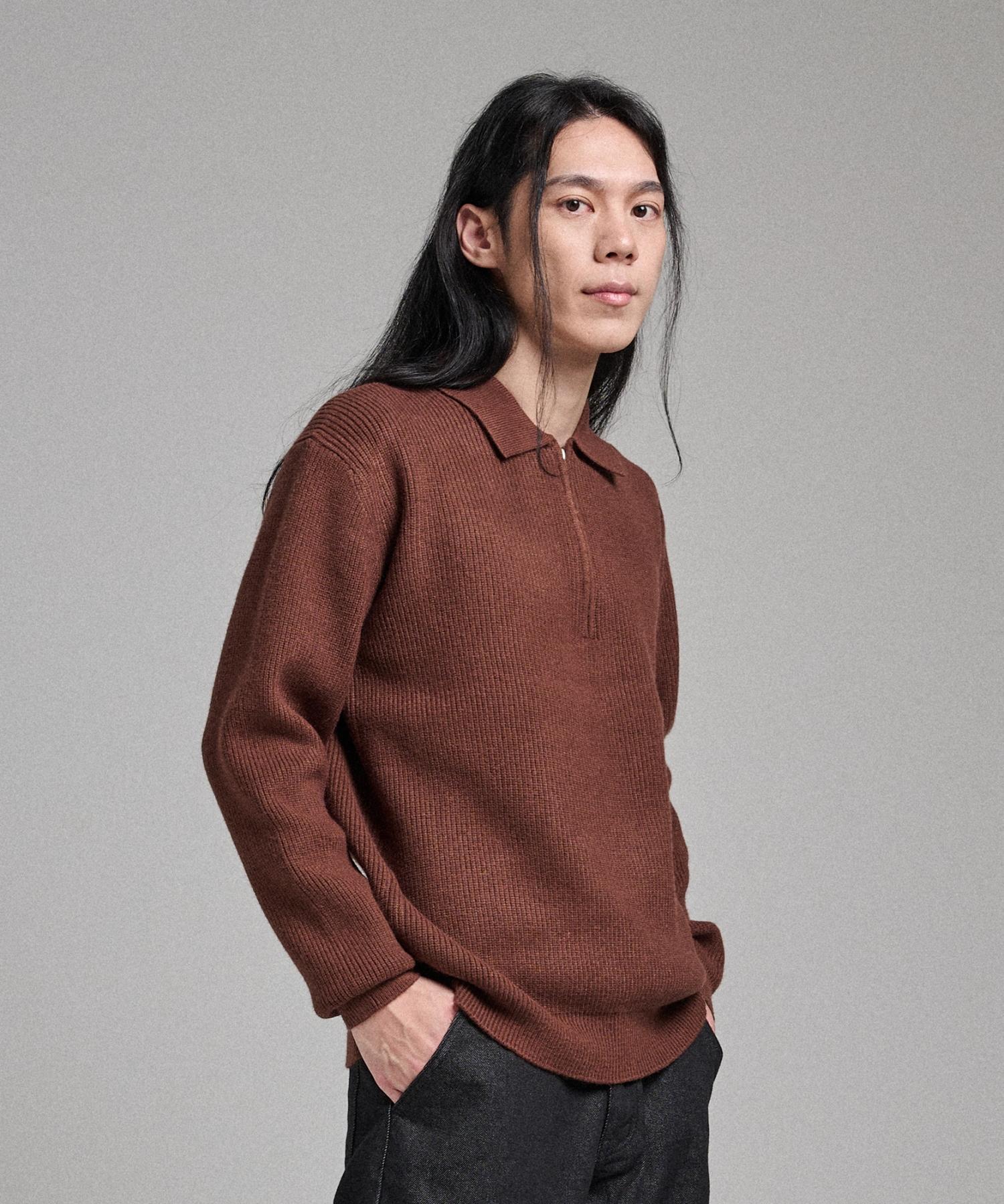 Analog Mood Hazzi Half Zip Collar Knit (Brown) Free