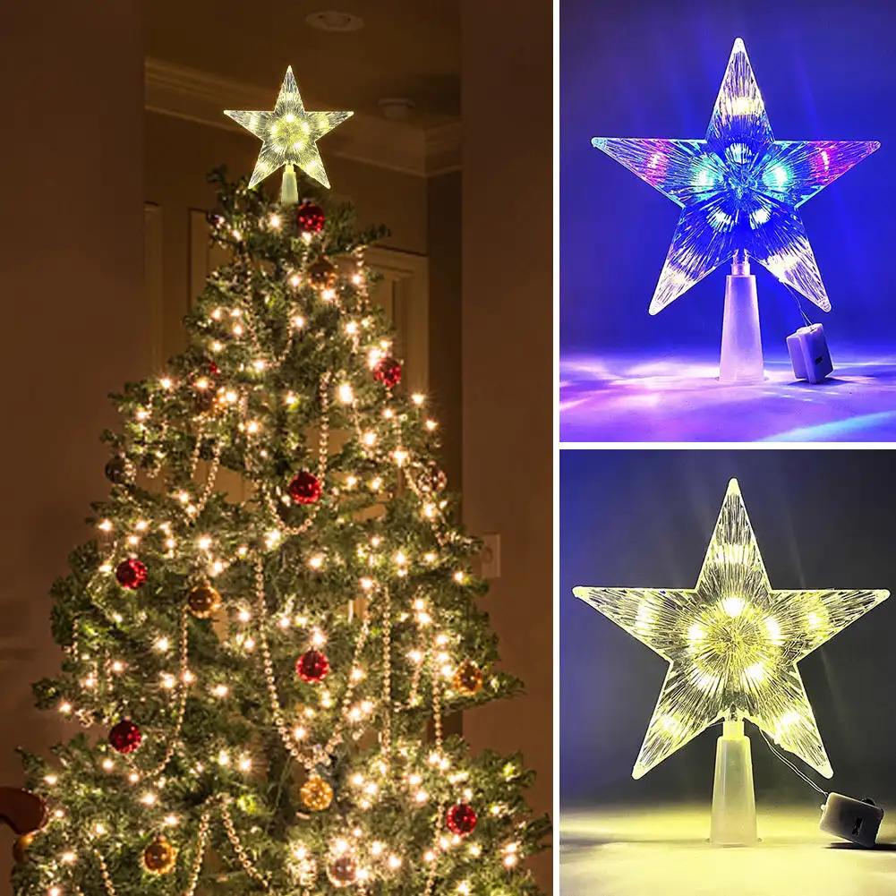 Glowing Christmas Tree Topper Xmas Tree Transparent Star with LED Light Tree Decorations for Home Xmas Ornaments Navidad Props