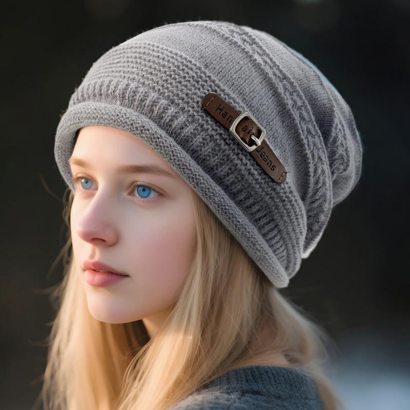 Autumn and winter knitted headgear, foreign style, fashionable and loose, big head circumference, confinement hat, stacking hat, new velvet hat