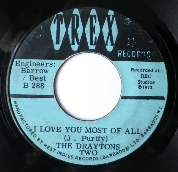 

7inch Record DRAYTONS TWO I Love You Most Of All Sweet Litt B288 Trex Records 1973 Jamaica Reggae Ska Dub Used