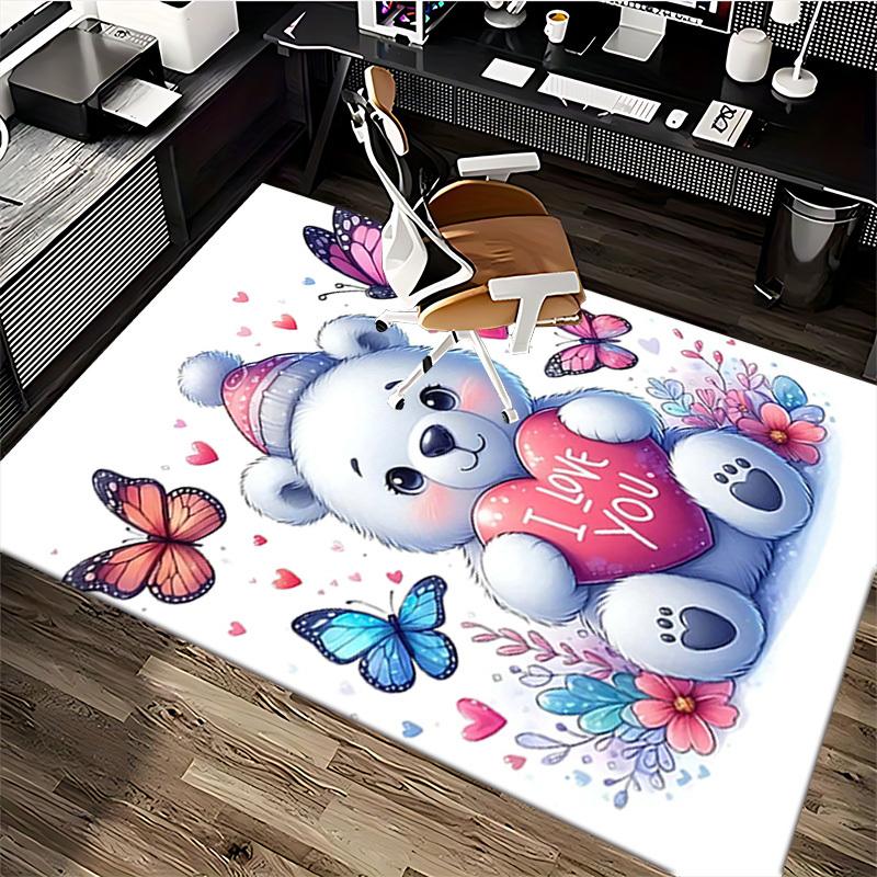 1pc Anime Cartoon Design "I Love You" Polar Bear Chair Mat - Non-Slip Carpet for Office Chairs, Festive Gift, Universal for All Seasons, Suitable for