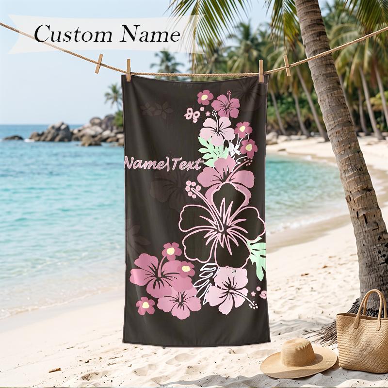 Passionate Hibiscus Custom Name Printed Beach Towel Personalized Soft Towel For Swimming Beach Travel