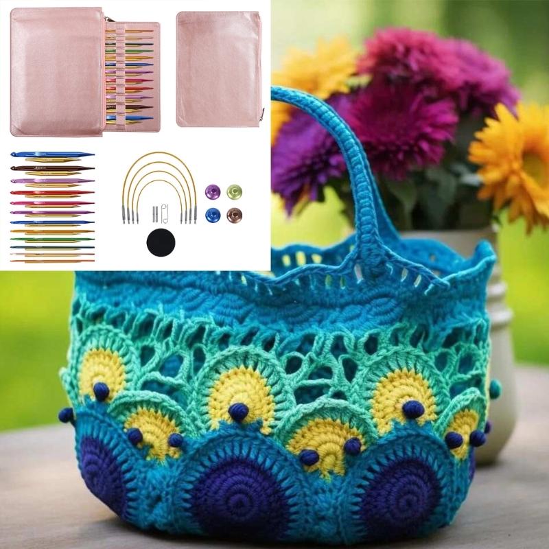 12Pairs Interchangeable Tunisian Crochet Hook Set 3.0mm-10mm Aluminum Circular Knitting Needle for Sweater Blanket Bag