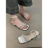 French temperament celebrity design sense niche square head sandals women summer wear word with rhinestone thick heel