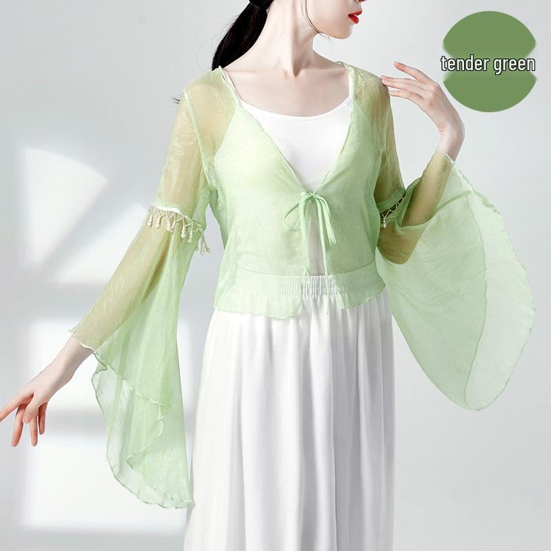 

Топ для танцев в китайском стиле: Классическая марля, рукава-колокола, женская верхняя одежда для выступлений Extra Large