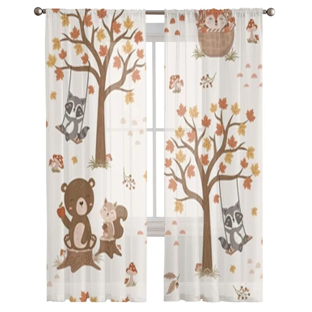Zwierzęta leśne Kreskówka Szop Niedźwiedź Przezroczyste Zasłony Sypialnia Woalowa Zasłona Salon Okno Przezroczyste Zasłony Kuchnia Tiulowe Draperie