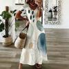 Women Plus Size V Neck Short Sleeve Plaid Printed Orange Long Dress