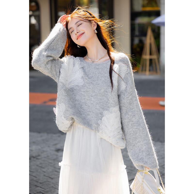 

MOKANA Women s 3D Floral Soft Knit Sweater One Size