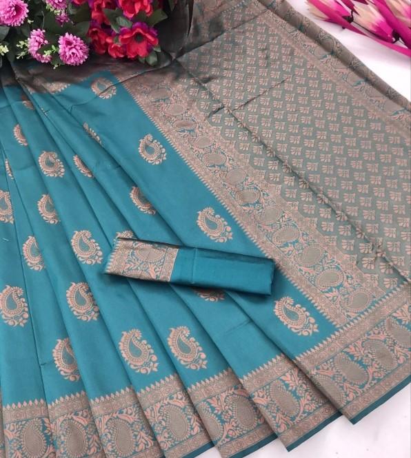 Frumos Golden Jari cu un nou design Soft Lichi Silk Saree