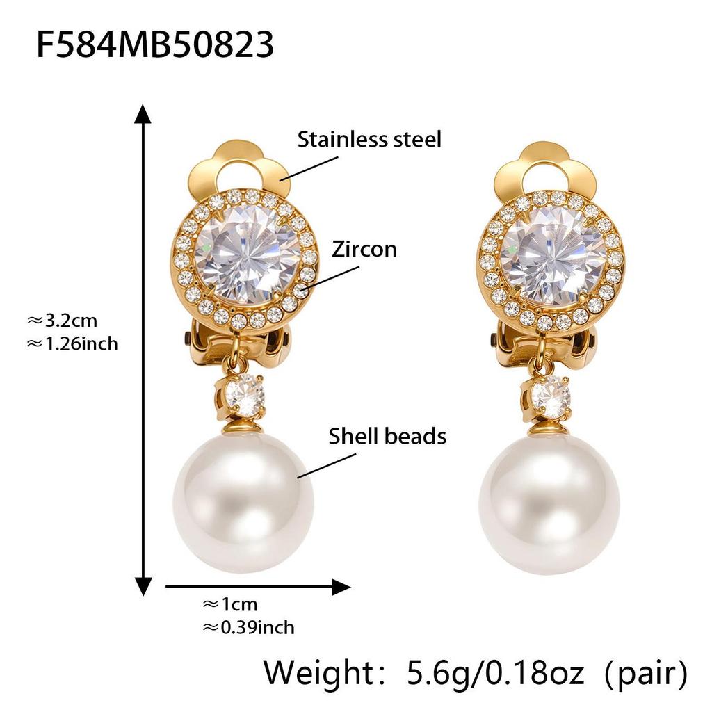 Blazing Zircon & Imitation Pearl Pendant Stainless Steel Earrings