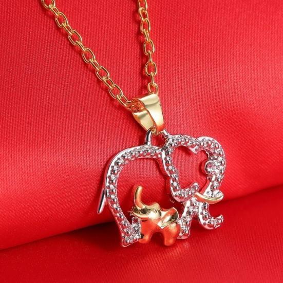 Mother's Day Gift Creative Cute Animal Double Elephant Pendant Necklace Jewelry
