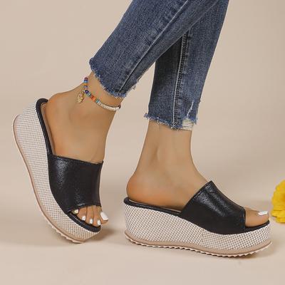Nuove pantofole con tacco a zeppa, fondo spesso, taglia grande, moda donna, fondo intrecciato, transfrontaliere, europee e americane, pantofole romane monoparola da mamma