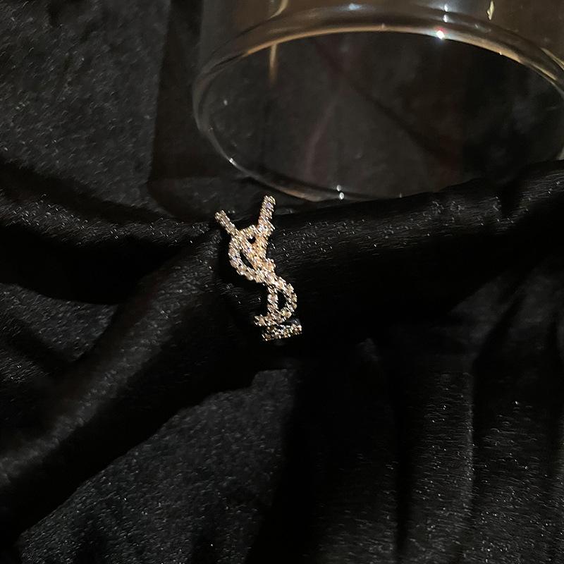 Korean light luxury zircon letter opening ring, simple and versatile index finger ring, personality temperament cold style jewelry