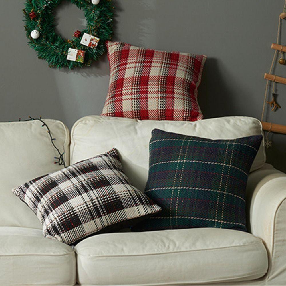 

Multiple Sizes Throw Pillowcover Knitted Cushion Cover Christmas Plaid Pillowcase Christmas