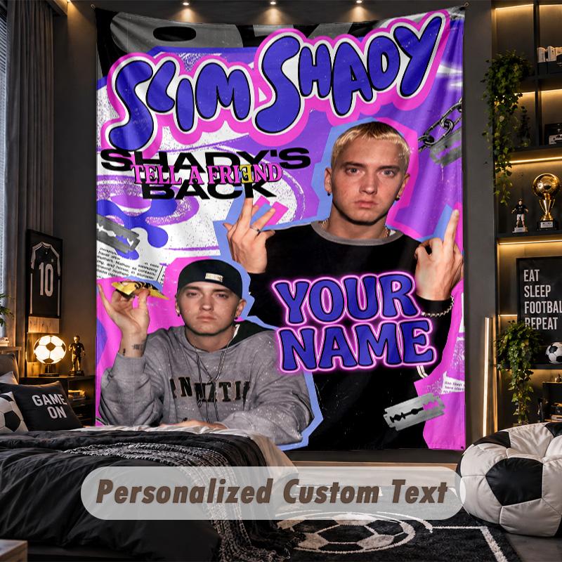 Personalisierte Wandtapisserie, Eminem Individuell Bedruckter Name, Stoff-Wandkunst für Innenraum-Hintergrund
