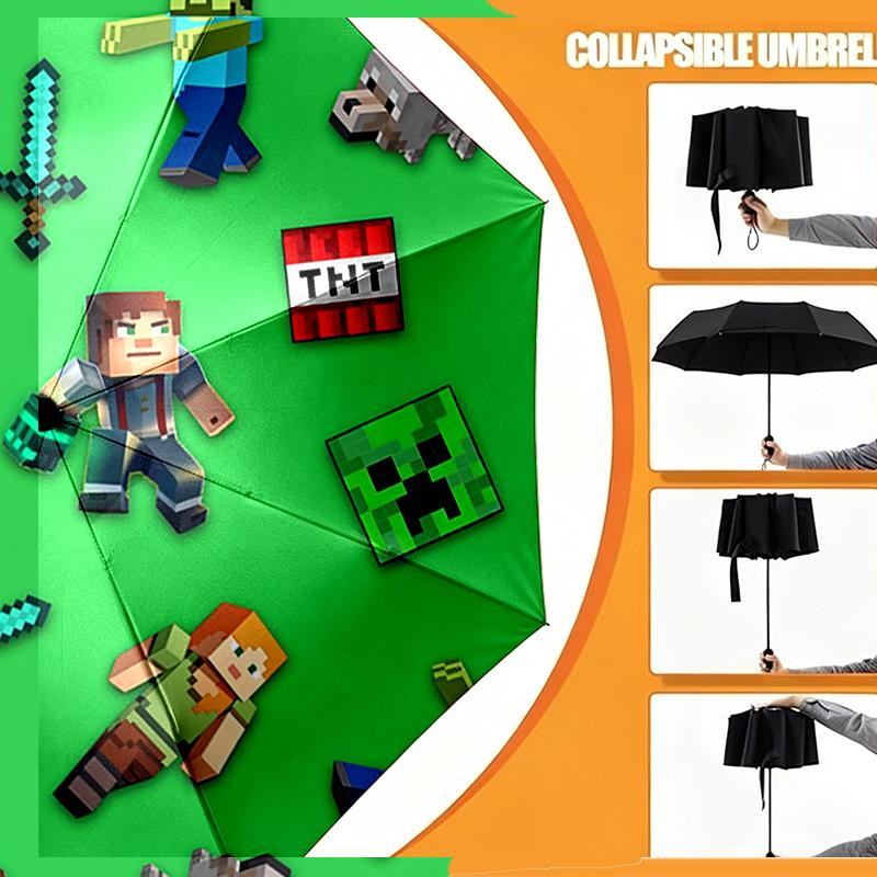 Minecraft Print Umbrella Automatic Opening/ Closing - Portable Foldable Design - Daily Use for Travel/Outdoor - Gift for Birthday