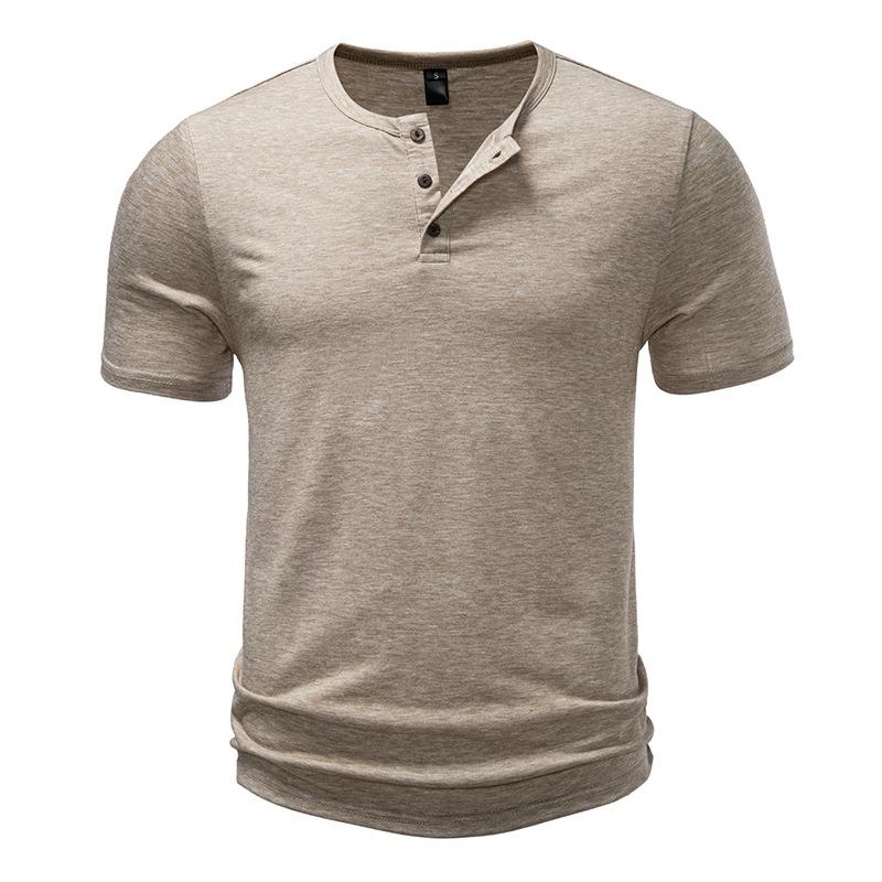 Men's Minimalist Henley T-Shirt - 3-Button Placket Curved Hem Breathable Slub Cotton Casual Slim Fit Daily Tops In Multiple Solid Colors