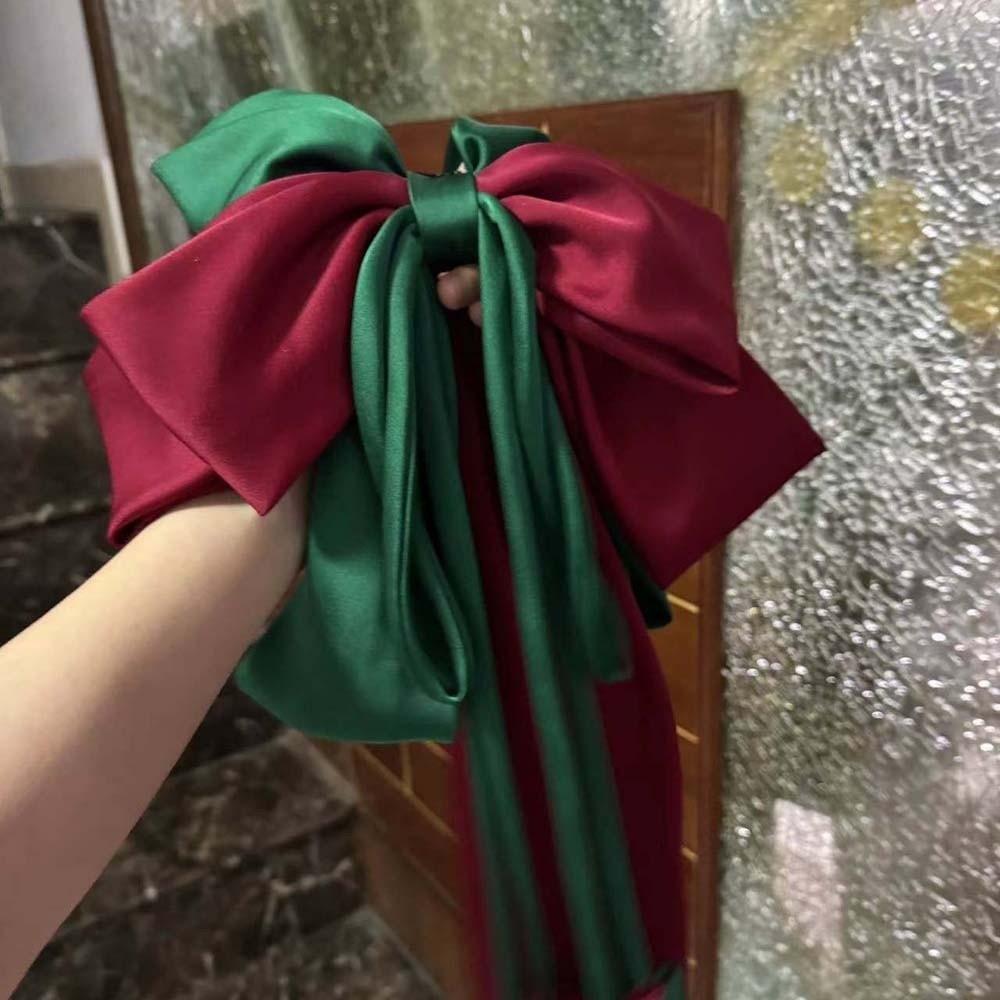 Contrast Color Oversized Bow Hair Clip Sweet Christmas Hair Accessory Satin Ribbon Headdress Gifts