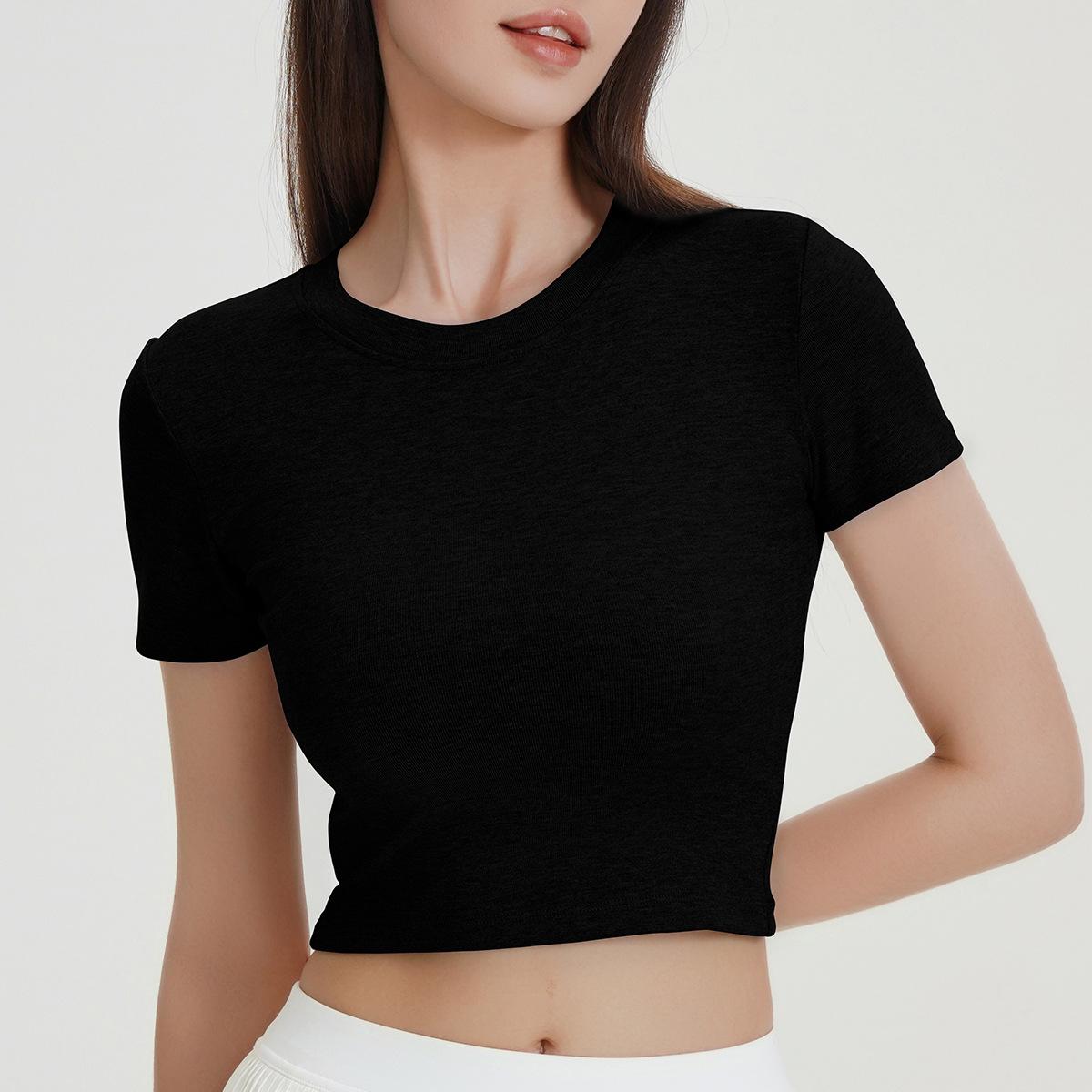 

2025 Спортивный Модный Укороченный Топ для Йоги для Женщин - Круглый Вырез, Короткий Рукав, Супер Короткий Large