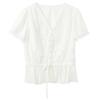 SanCai 2026 Summer V-Neck Embroidered Lace Short Sleeve Blouse