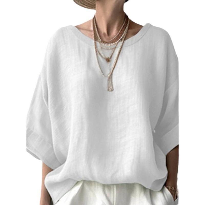 Cotton Linen T Shirt With Rounded Neck For Casual Daily Wear