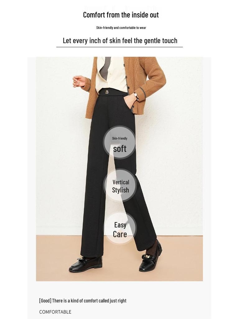 Women's Winter Fleece-Lined High-Waisted Versatile Black Pants