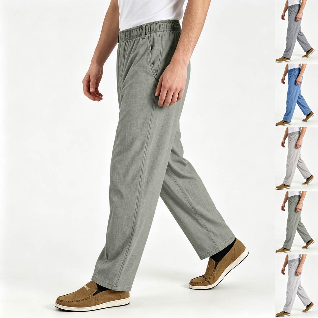 Men's Lightweight Casual Linen Pants High Straight Leg Loose Fit for Summer