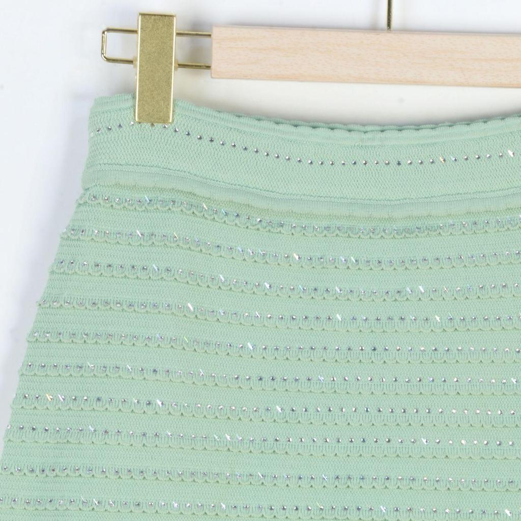 French Round Neck Knit Set: Elegant Fishtail Skirt with Beading, Spring/Summer Style