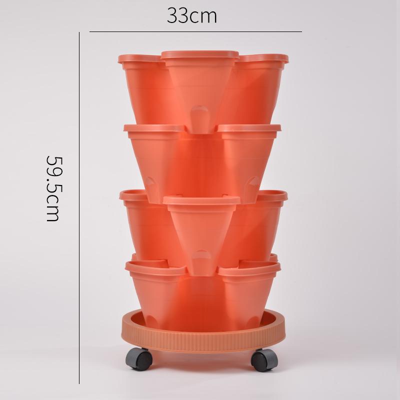 Three Dimensional Multi-layer Flowerpot with Roller Family Balcony Vegetable Fruit Growing Plastics Flower Shaped Flowerpot
