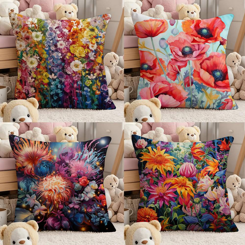 Stunning Colorful Floral Pillow Case Comfort Sofa Bed Silky Elegant Invisible Zipper Custom Decorative Cushion Cover