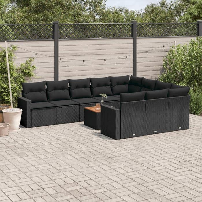 VidaXL Garden Lounge Set with Cushions 11 Pcs, Patio Sofas, Patio Furniture Set, Outdoor Furniture, Black 3224298