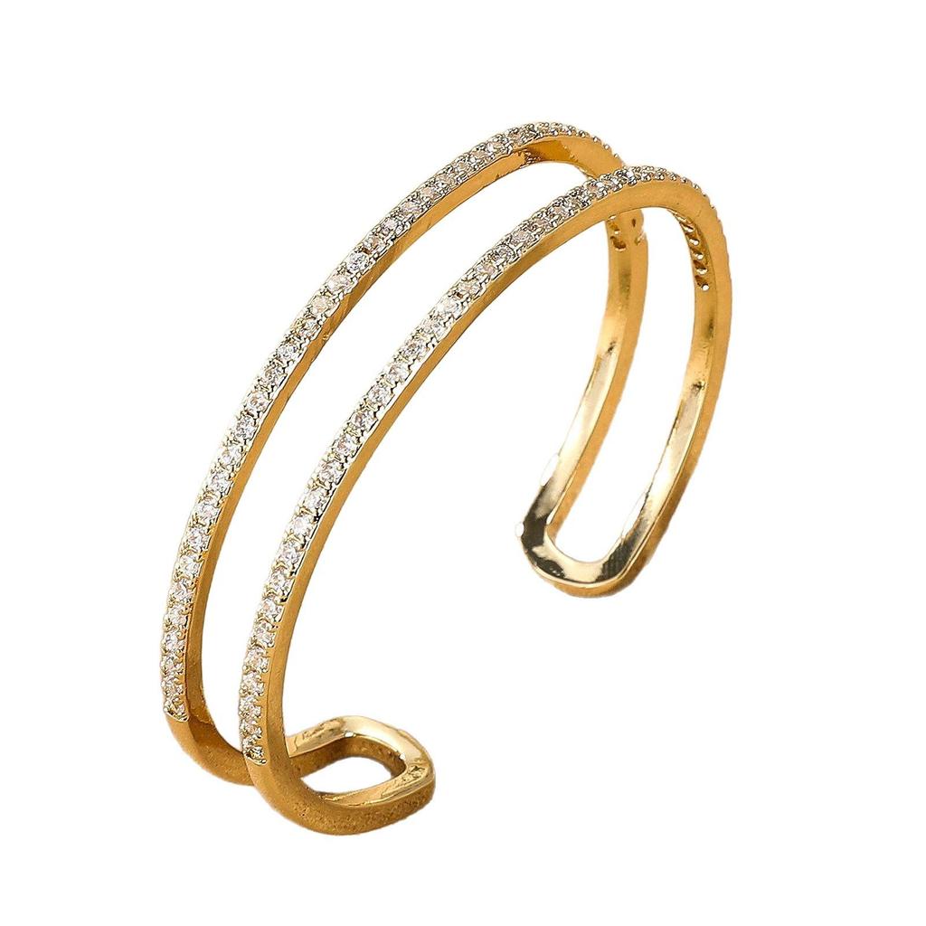 European & American C-Shaped Zircon-Paved Open Bangle: Elegant Women's Hand Jewelry with a High-End Feel.